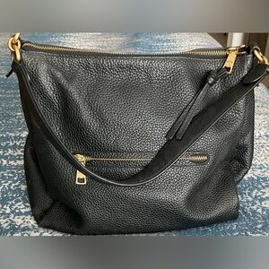 Coach Black Soft Pebble Leather Shoulder Bag with Gold Accents